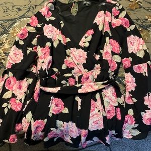 Black romper with pink roses